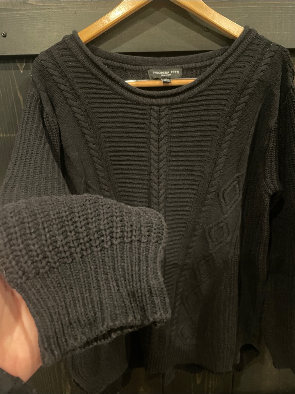 Philomena Pets Women's Black Cable Knit Scoop Neck Sweater